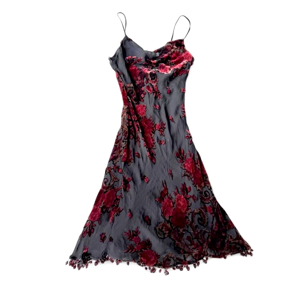 vintage 1990s betsey johnson burnt out velvet floral slip dress silk cowl neck - Picture 2 of 10